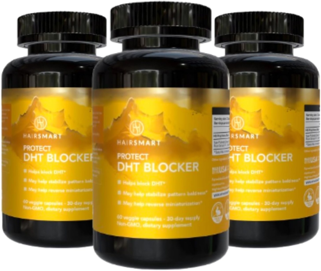 DHT Blocker voor mannen en vrouwen, Glutenvrije Formule, Saw Palmetto, Stinging Nettle, Green Tea, Pygeum Bast & Pumpkin Seed Haarsupplementen voor haargroei, 60 Tellen, Pack van 3