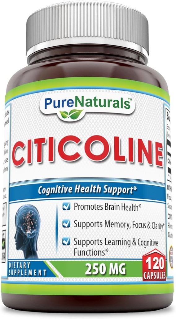 Pure Naturals - Citicoline Dieetsupplement - 250 Milligrammen - 120 Capsules - Ondersteunt hersenen gezondheid - bevordert beter geheugen en focus