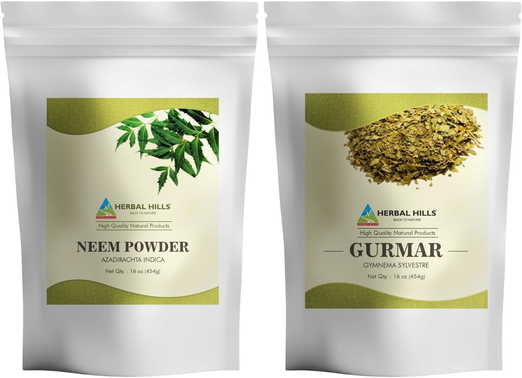 HERBAL HILLS Neem Leaf Powder and Gurmar Powder Gymnema Sylvestre Pack of 2 Combo