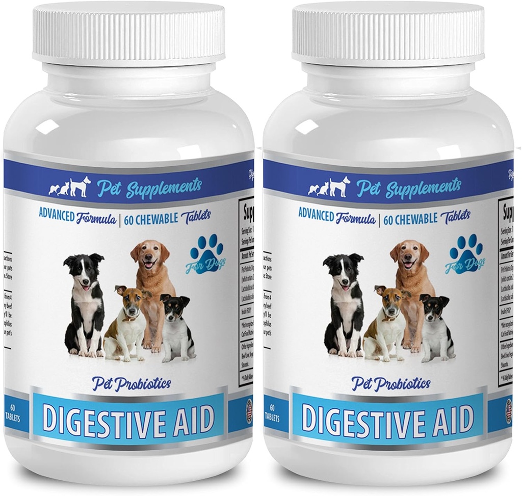 chiens éliminateur de mauvaise haleine - DOG DIGESTIVE AID PROBIOTICS - APPROCHE NATURELLE - SOLUTION À LA BAITE ET AU GAZ - COUNTER DIARRHEA - capsules de probiotiques pour chiens - 2 bouteilles (120 traités)