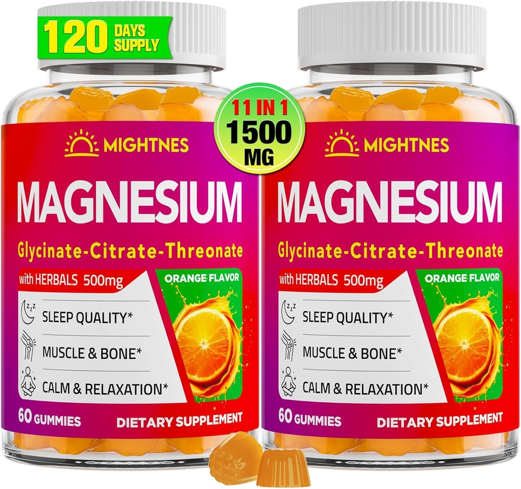 Magnesium Gummies voor volwassenen met Glycinate, Citrate & l-threonate, Ashwagandha, Hoge Absorptie Triple Magnesium Complex voor Rust, Ontspanning, Spieren, Bot - 120 Gummies