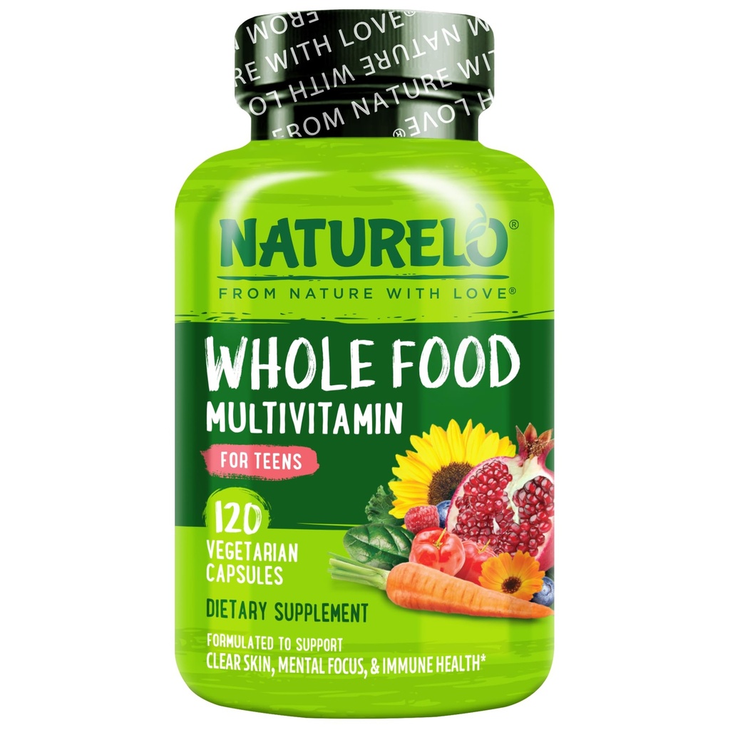 NATURELO Multivitaminen voor tienermeisjes/jongens, 120 Capsules, Whole Food Multivitamine met mineralen, Non-GMO, Vegetarisch