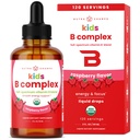NutraChamps Vitamine B Complex voor kinderen, B1, B2, B3, B6, B7, B9 & Methyl B12, Kids B Complex Liquid Drops Supplement, Energie, Focus, Metabolisme, Natuurlijke Berry, 120 porties, 4 maanden levering