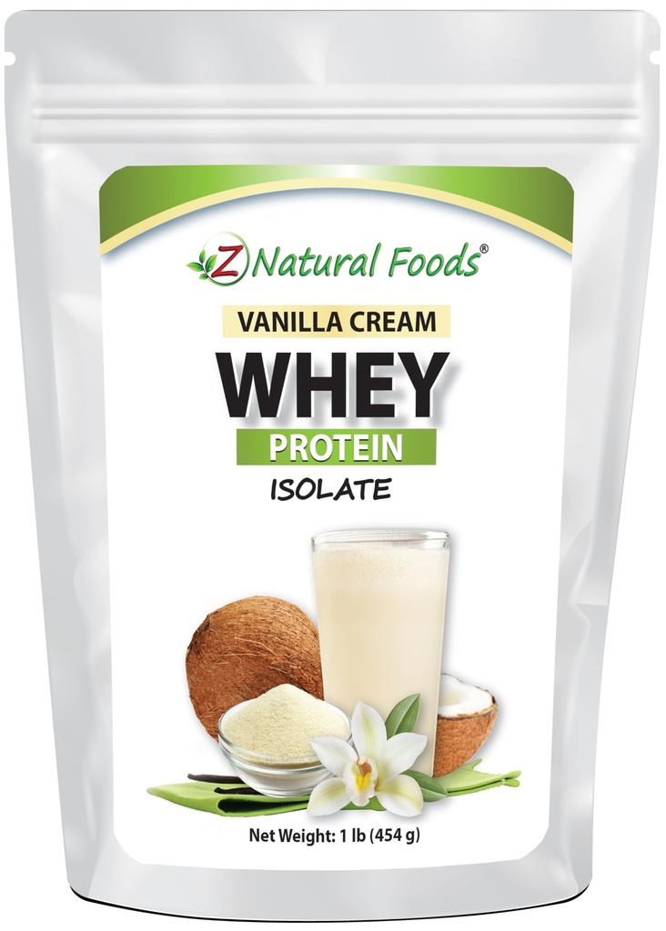Z Natural Foods Vanilla Cream Wei Proteïne Isolaat, Voeding-Rijk, Smaakvol Proteïne Poeder voor Hart Gezondheid en Immuniteit, Geweldig in thee, koffie, Smoothie, Non-GMO, Gluten-Free, Kosher, 1 lb.