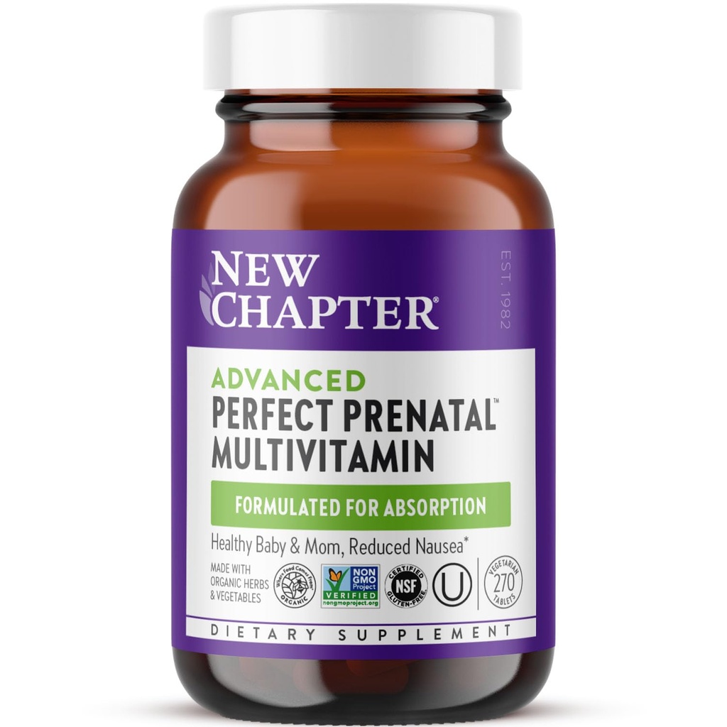 Nieuw hoofdstuk Geavanceerde Perfecte Prenatale Vitaminen, 270ct, Gemaakt met Biologische, Niet-GMO Ingrediënten voor Gezonde Baby & Mam - Folaat (Methylfolaat), Gefermenteerd IJzer, Vitamine D3 + Gember
