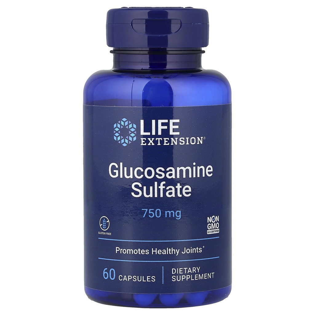 Durée de vie Sulfate de glucosamine, 750 mg, soutient le confort du genou et la santé articulaire, sans gluten, sans OGM, 60 capsules