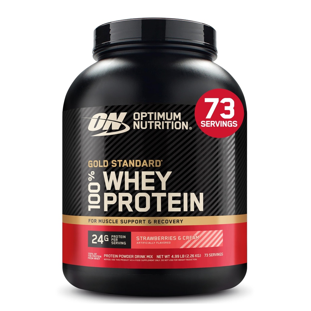 Optimale voeding Gold Standaard 100% Wei Proteïne Poeder, Aardbeien & Crème, 5 Pond (Verpakking mei Vary)