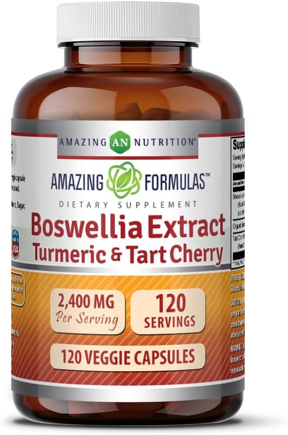 Verbazingwekkende Formules Boswellia Extract Kurkuma en Tart Cherry 2400mg Veggie Capsules 