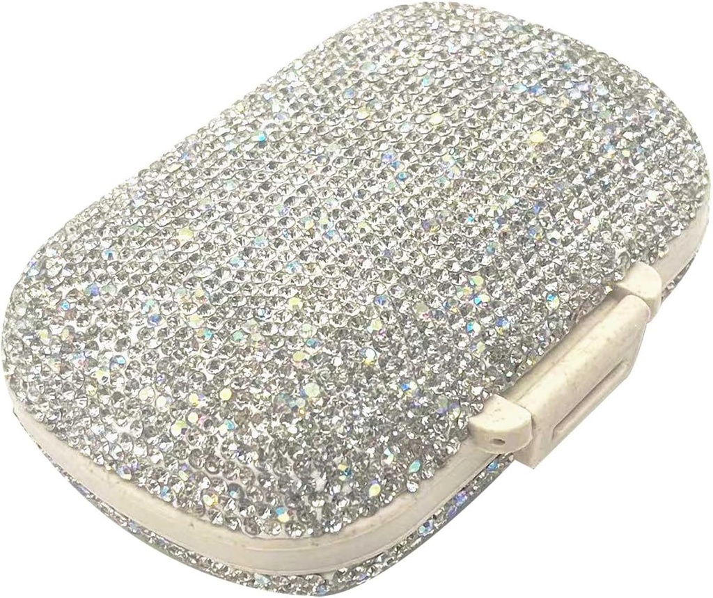 Bling Diamond Pill Organizer met 8 Compartiments,Daily Travel Portable Pill Case Double Sided Rhinestone Pill Box voor Vitamine / Cod Lever Olie Geneeskunde Kit (Zilver)