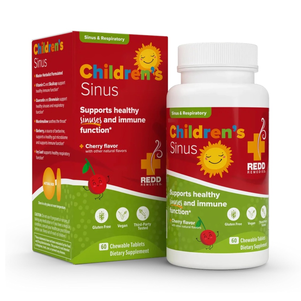 Redd Remedies, Kinder Sinus Ondersteuning, Immune en Respiratory Health Formula, Cherry Flavor, 60 Kauwtabletten