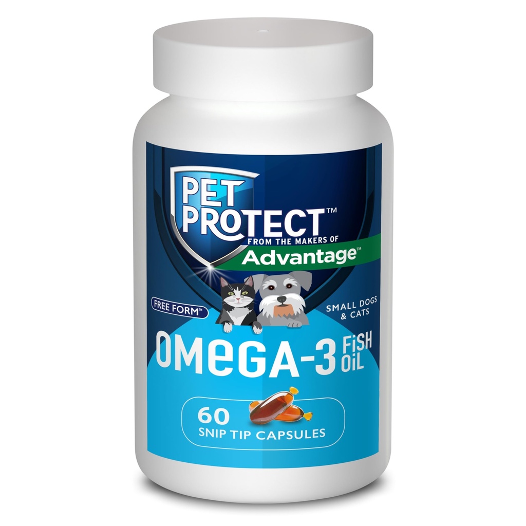 Pet Protect Cat & Small Dog Omega-3 Supplement, mélange de forme libre propriétaire, supporte une réponse inflammatoire normale, Capsules à bout de grenaille (60 Nombre)