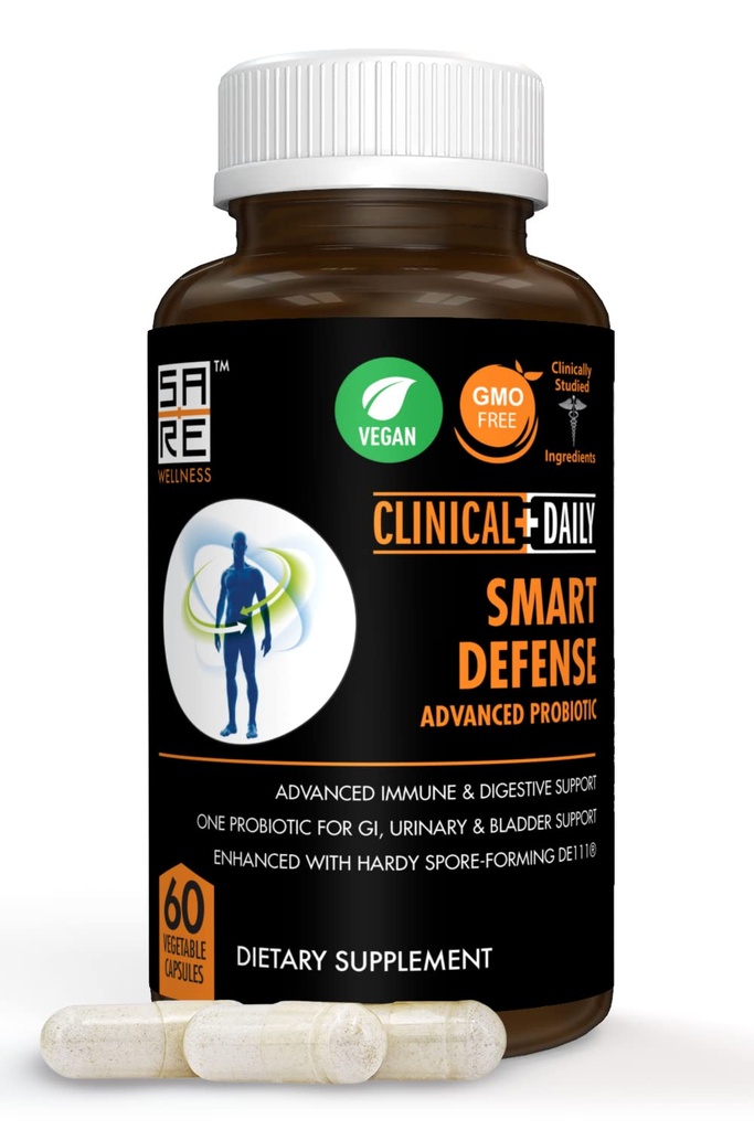 KLINISCHE DAGELIJKSE Smart Defense Mega Spore Probiotica. Bacillus Subtilis Spore Gebaseerd Probiotica voor vrouwen en mannen met Lactobacillus Plantarum Goede Flora Natuurlijke Slim Microbiome Ondersteuning. 60 Vegan Capsules