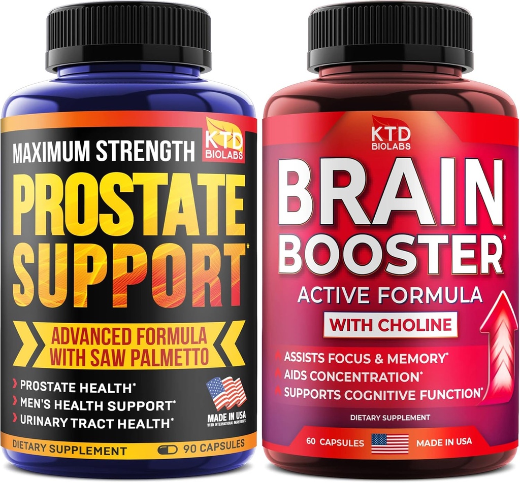 Soutien de la prostate pour les hommes & Supplément de soutien du cerveau nootropique - Fabriqué aux États-Unis - Saw Palmetto Capsules - Bacopa Monnieri & Supplément DMAE