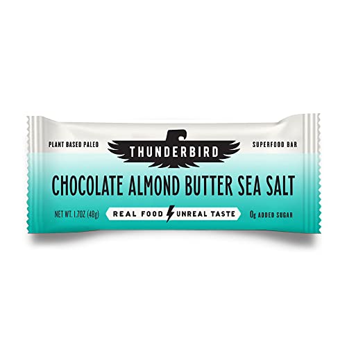 Thunderbird Bars Energy Snack, Glutenvrij met eiwit, gezonde echte voeding, Vegan Paleo Non-GMO, Geen toegevoegde suiker, Chocolade Amandelboter Zee Zout smaak (6 Tellen, 1,7 oz. Bars)