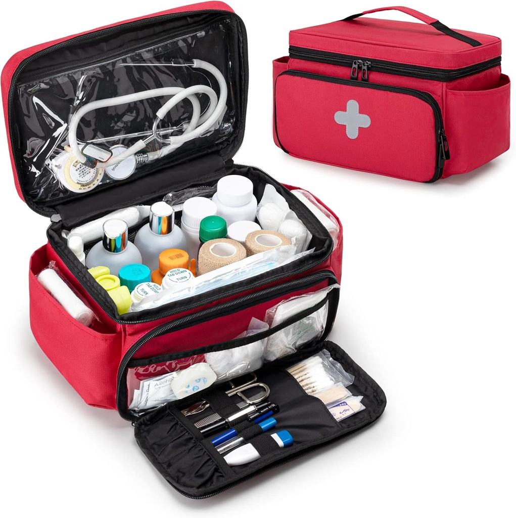 CURMIO Small Medicine Storage Bag Lege, Familie EHBO Box, Pill Bottle Organizer voor Emergency Medical Supplies, Rood (Alleen zak, Patent in afwachting)