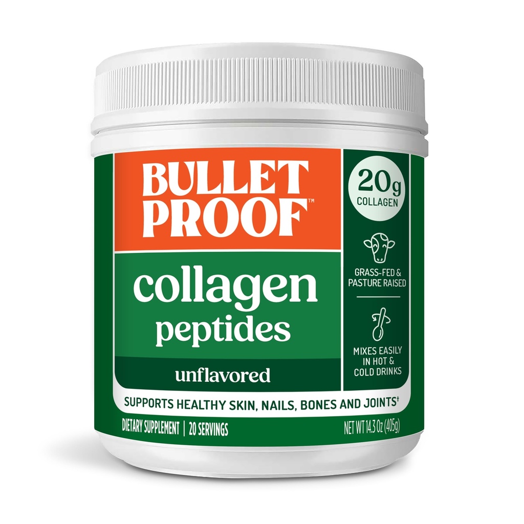 Bulletproof Unflavored Collagen Peptides Powder, 14.3 Ounces, Grass-Fed Collagen Protein for Skin, Bone and Joint Support, Pasture Raised, No Added Hormones
