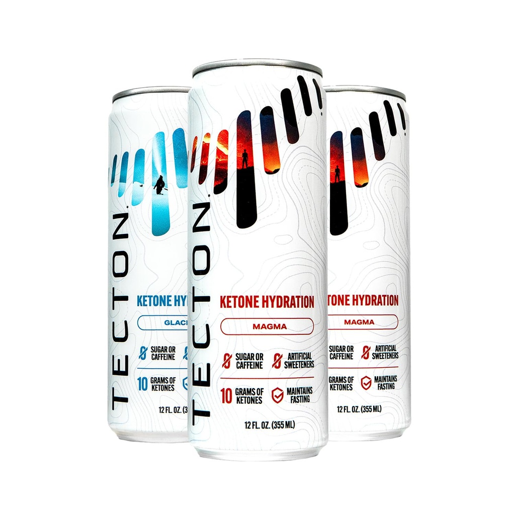 Tecton Ketone Ester- 10g BHB Ketone Ester/Serving, Gepatenteerde Natuur Identieke Ketonen - Sugar-Free, Variety Pack (2 Glacier, 2 Magma), Stimulant-Free
