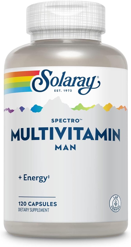 SOLARAY Spectro Multivitamine pour les hommes, Multivitamine pour l'énergie et le bien-être global avec Saw Palmetto, graines de citrouille, enzymes digestives, et plus, garantie de 60 jours, 30 portions, 120 capsules