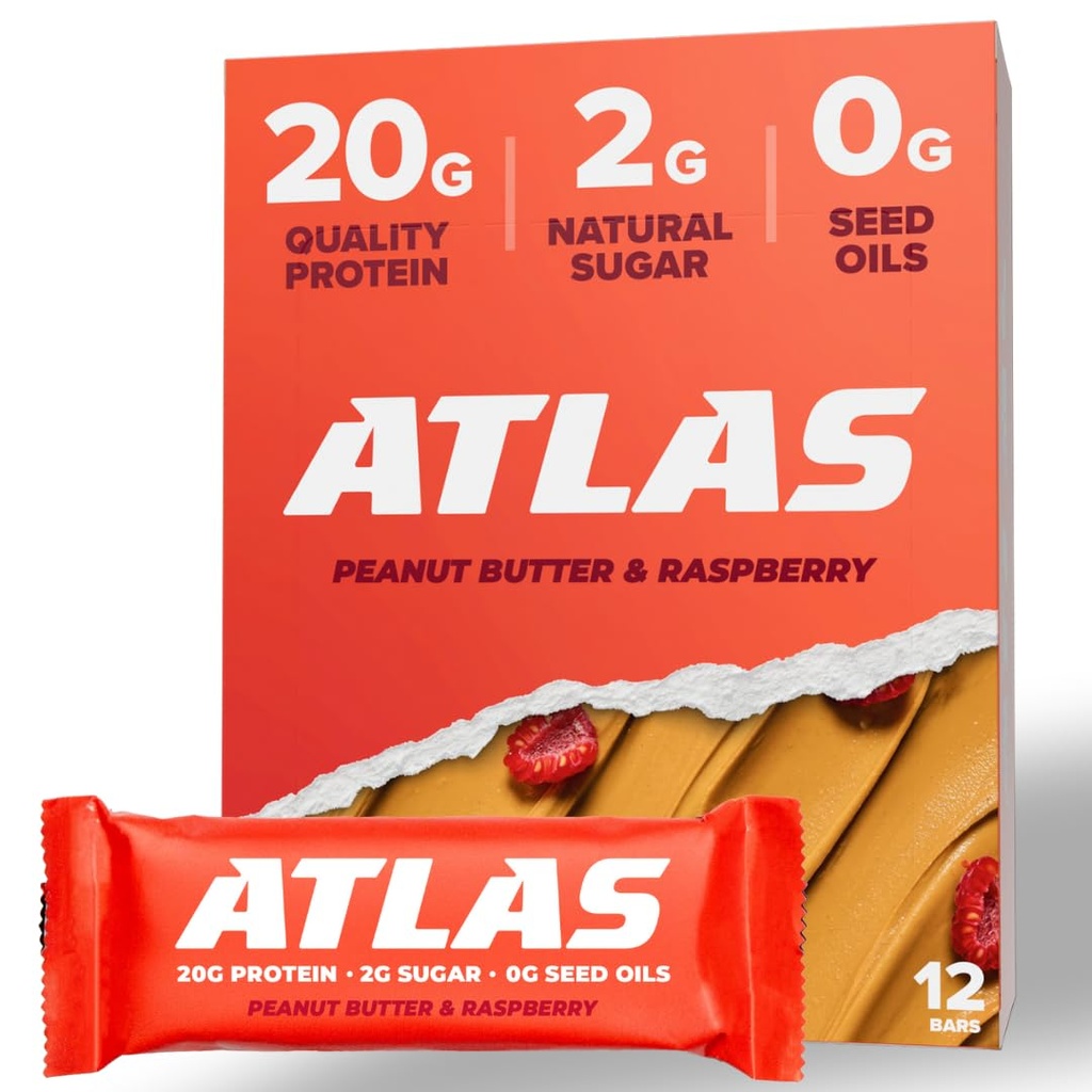 Atlas Protein Bar, 20g de protéines, 1g de sucre, ingrédients propres, sans gluten (variété en chocolat, 12 nombre (paquet de 1))