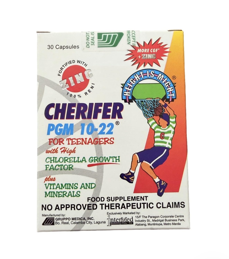 Cherifer PGM 10-22 Capsules avec Zinc pour adolescents avec facteur de croissance Chlorella et Taurine 30 Capsules
