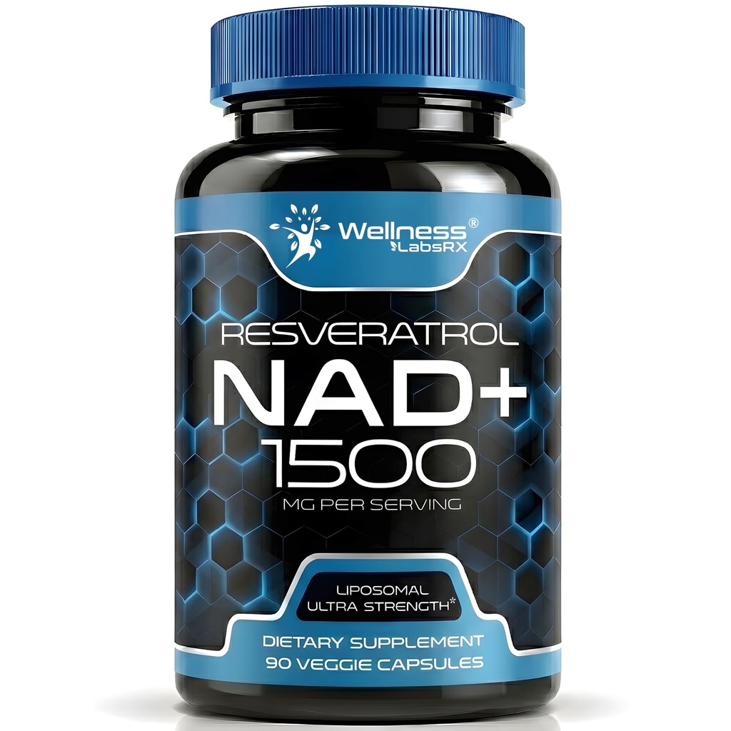 WELLNESS LABSRX Supplément NAD, 1500mg - USA Made Liposomale NAD+ Supplément avec Resveratrol, NAD Plus Boosting - Soutien à la santé cellulaire, à l'endurance et au vieillissement en santé - Capsules Ultra Strength