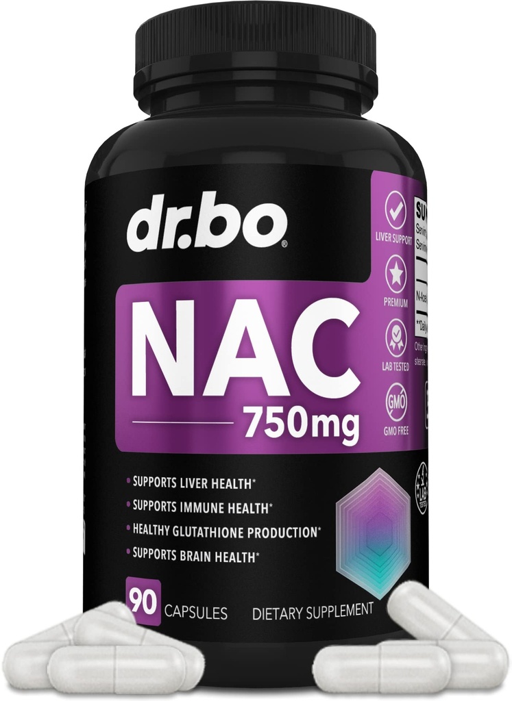 Supplément N-acétyl Cysteine Pills - 750mg N Acétyl Cysteine Pure Vitamine Capsule - Formule quotidienne de soutien du foie pour la santé du ménage pulmonaire, la désintoxication rénale, le cerveau et les suppléments respiratoires - 90 capsules