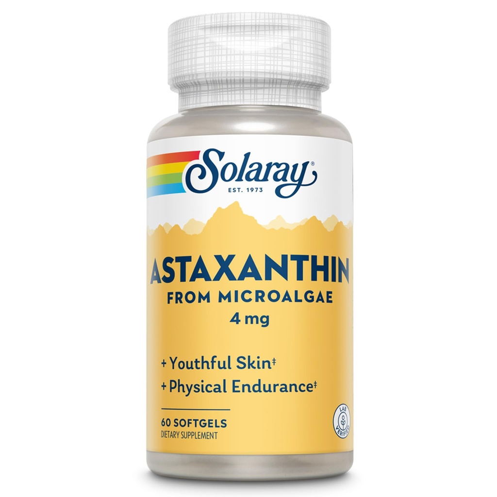 SOLARAY Astaxanthine 4 mg Antioxidant Gezond oog, huid, cardiovasculaire functie en gewrichtsondersteuning 60 Softgels