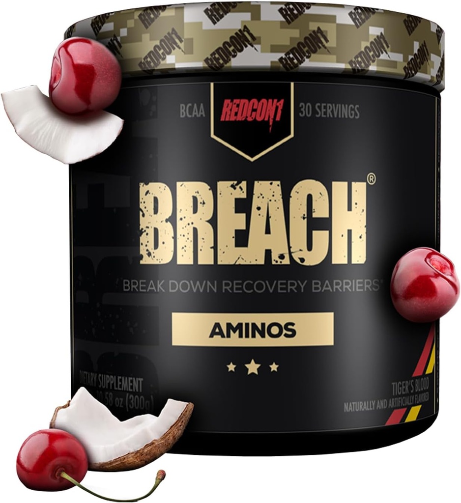 REDCON1 Breach BCAA's, Tiger's Blood - Keto Friendly + Sugar Free Essential Amino acids for Recovery - Bevat BCAA's L-Leucine, L-Isoleucine & L-Valine (30 Servers)