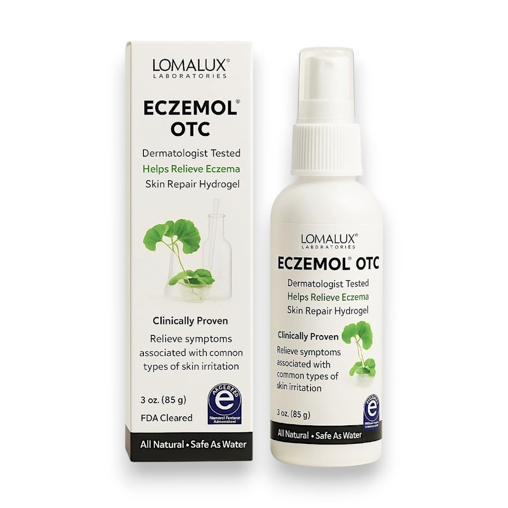 Loma Lux Nouveau Eczemol OTC Spray naturel et non sting hypochlorous pour l'eczéma, les plaies, les brûlures, les coupures, l'irritation cutanée, la dermatite radiologique, les coups de soleil, la peau démangeaison, pour les enfants et les adultes