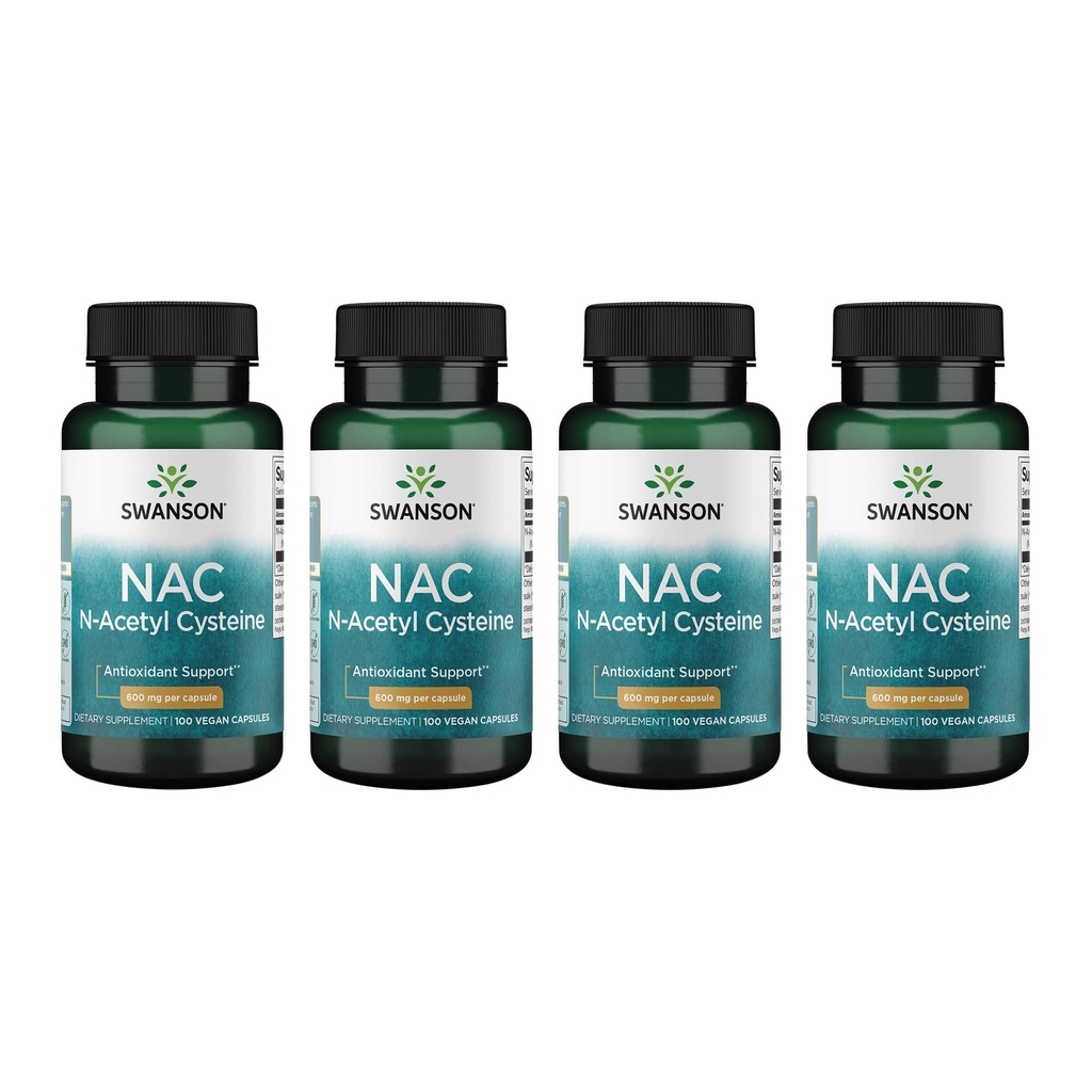 Swanson NAC - N-Acetyl Cysteine - Supplement 600 mg 100 capsules (4 verpakkingen)