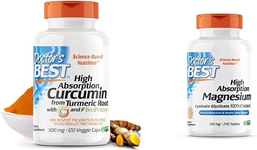 BEST DRB-00107 Curcumine d'absorption élevée de la racine curcuma avec complexe C3 & BioPerine 500mg & haute absorption Magnésium Glycinate Lysinate, 100% Chélaté, Non-OGM, Vegan, Gluten