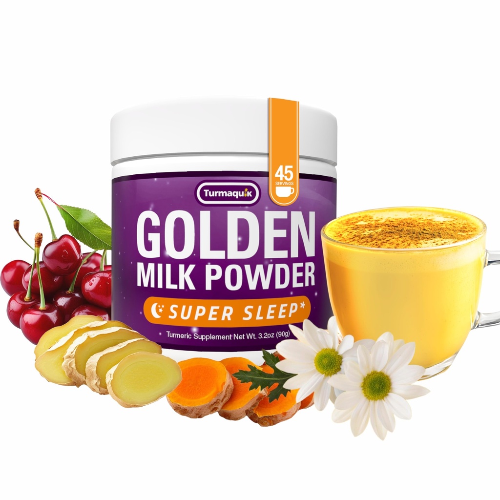 Turmaquik 3.2 Ounce Biologische Golden Moon Milk Powder - Super Sleep Blend met Melatonine, Valeriaan, Kamille, Citroen Balm, Kurkuma, Gember, Zwarte Peper, Curcumin, Kaneel, en Kardamom