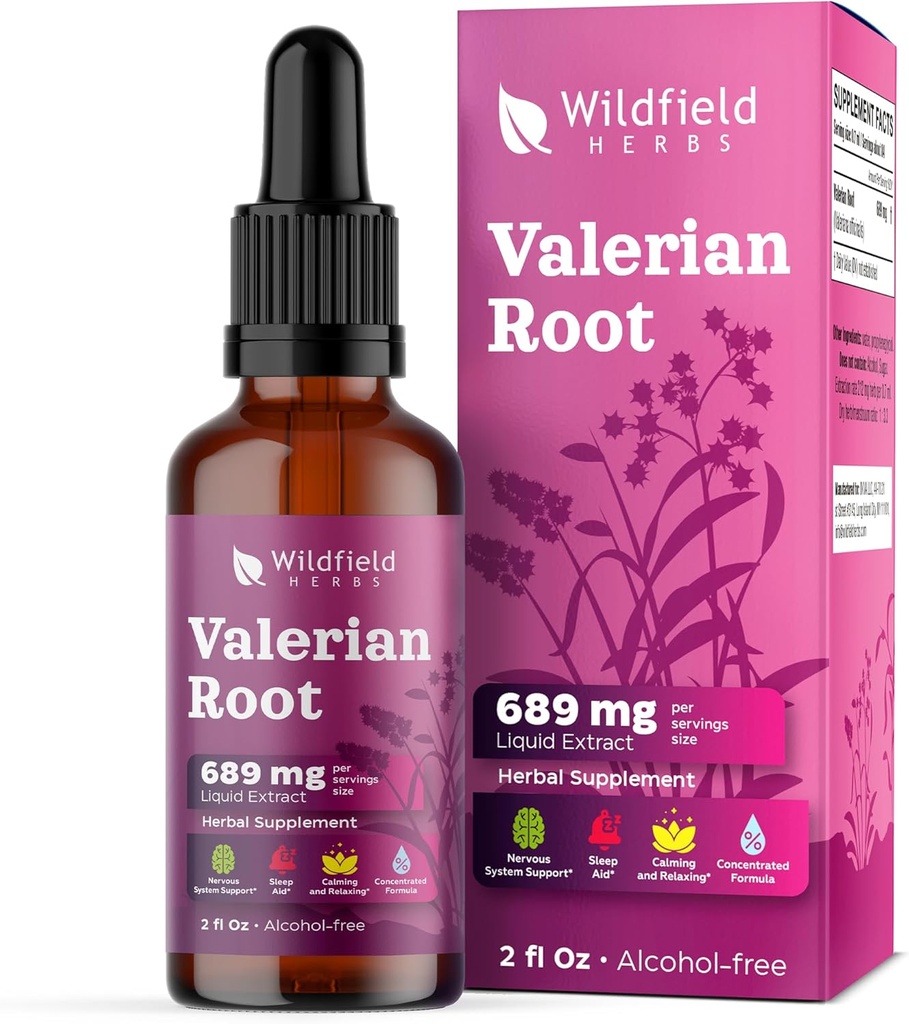 Extrait de racine valériane gouttes 1000mg (Valeriana officinalis) Supplément à base de plantes Absorbe mieux que les capsules, 2 mois d'approvisionnement, 84 portions, teinture sans alcool - 2 Oz, boîte de 1