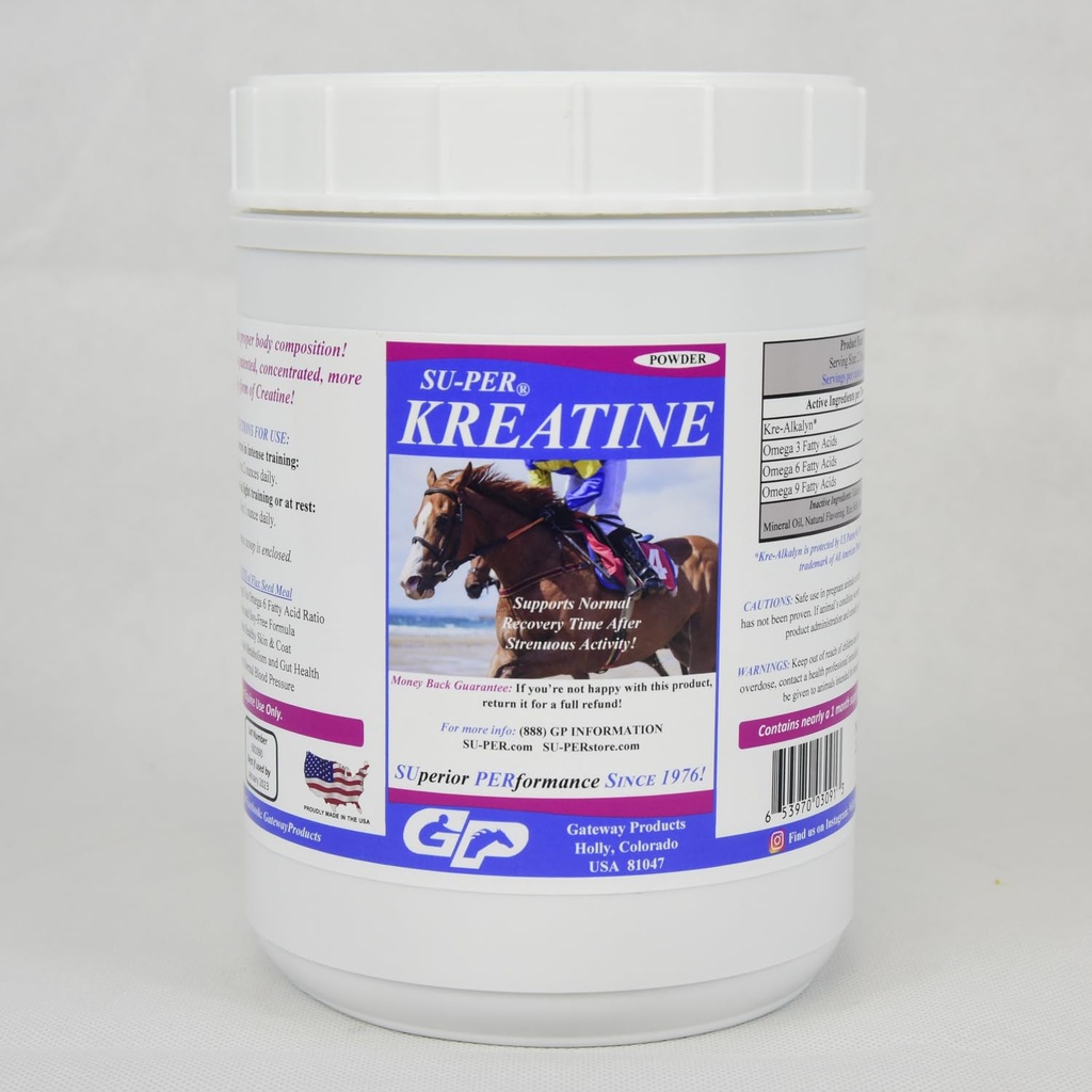 SU-PER Kreatine Energy Horse Supplement - Ondersteunt energieproductie, uithoudingsvermogen en duurzaamheid - Equine Creatine Supplement met Kre-Alkalyn - 2,5 Pond, (2 Pack)