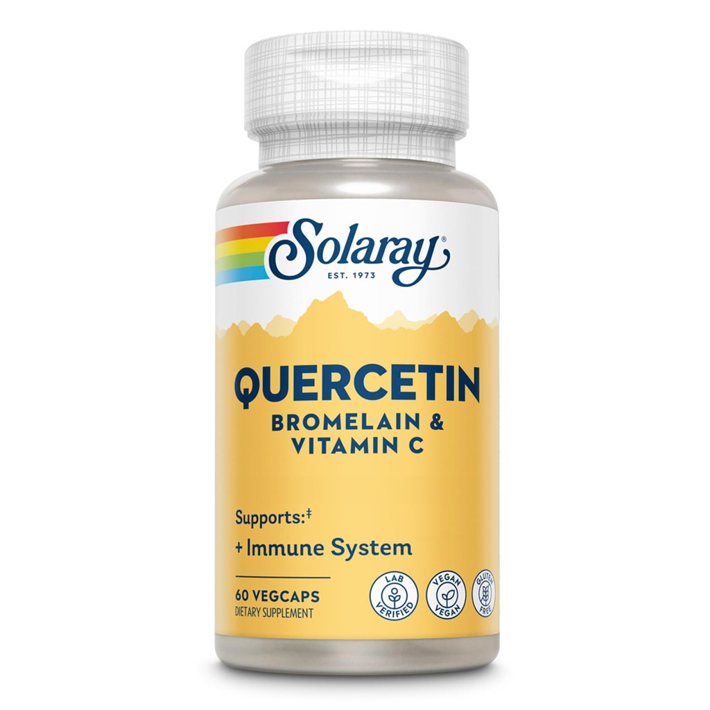 SOLARAY Quercetine met bromelaïne en vitamine C - Immune Support Supplement - Antioxidant en Heart Health Complex met quercetin 500mg en 1235mg VIT C - Vegan, 60-dagen garantie, 30 Serv, 60 VegCaps