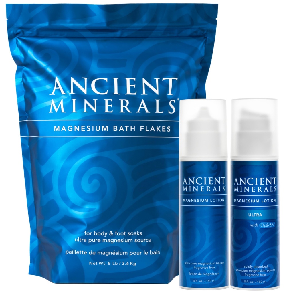 Oude mineralen Magnesium Bath Flakes - Magnesium Lotion en Lotion Ultra met MSM - Pure echte Zechstein Chloride