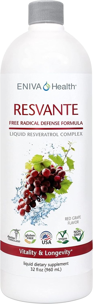 Eniva Resveratrol Supplement Anti-Aging Hoogste Potentie beschikbaar Pure Eniva ResVante Liquid - 32 Ounce