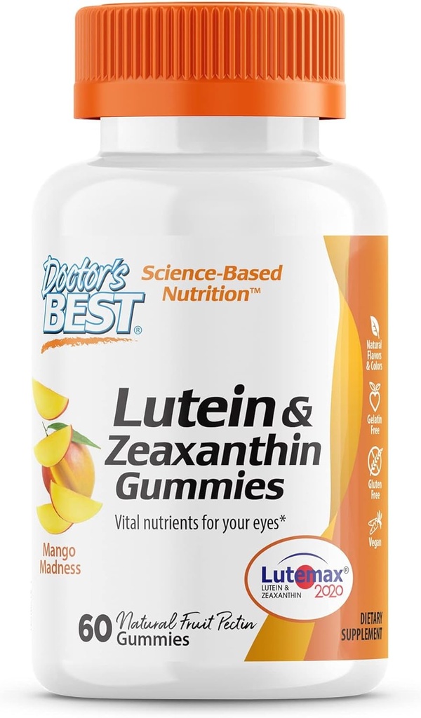 Meilleurs Gummies Lutein de docteur avec Lutemax 2020, 60 Ct, Supplément de soutien aux yeux naturels à croquer, Lutein Marigold, Zeaxanthin, Santé des yeux et support maculaire, Non-OGM, Pectine de fruits naturels, Vegan