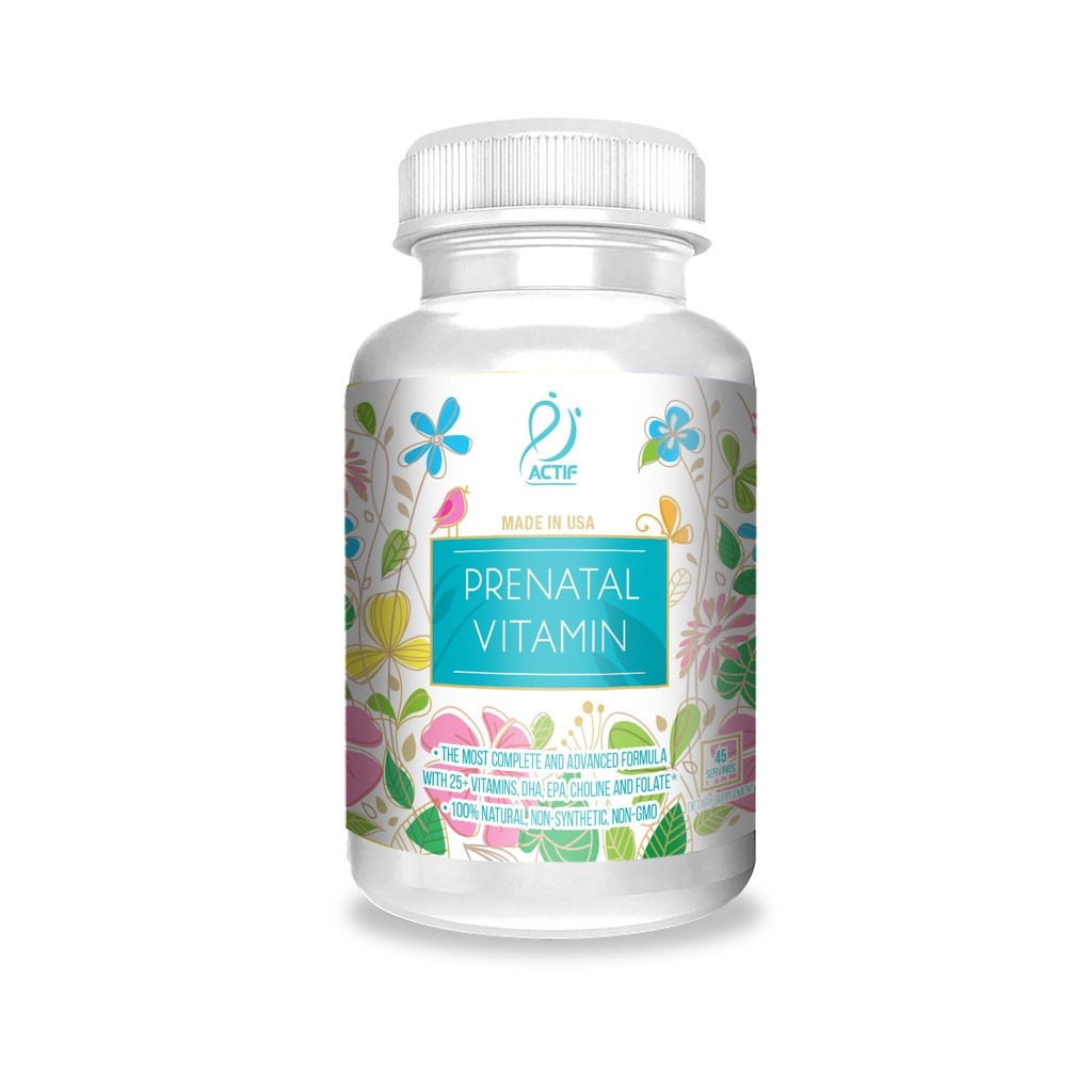 ACTIF Biologische Prenatale Vitamine met 20+ Vitaminen, Omega-3, DHA, Biologische Kruiden, Niet-GMO, Made in USA, 90 Tellen