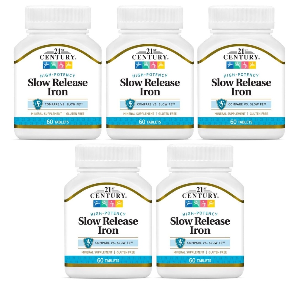 21e eeuw Slow Release Iron Tablets - 60 ct, Pack of 5 - Packaging May Vary