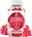 Kalium Magnesium Supplement Gummies, Kalium Gummies voor Volwassenen Kids, Hoge Absorptie Magnesium Glycinate voor Leg Cramps & Immune Health, Suikervrije, Raspberry Smaken, 60 Tellen