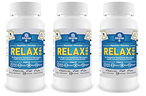 BioTree Labs Relax 180 - Verpakking van 3 x 120, Magnesium & Kalium Supplement met Elektrolyten 