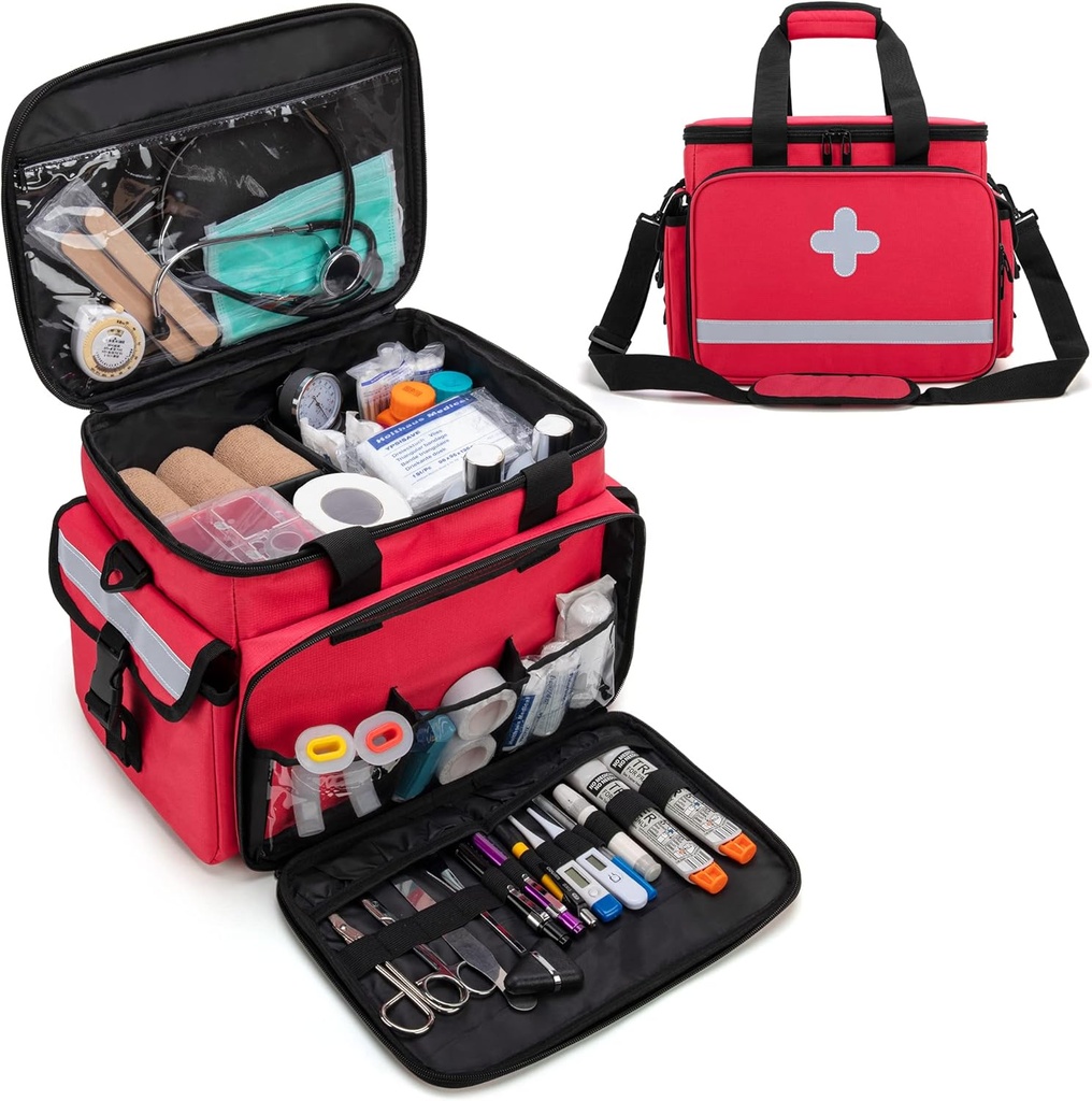 CURMIO EHBO Kits Bag Lege, Emergency Supplies Bag Medische tas voor thuiszorg en Trauma Kits, Rood (Alleen lege tas)