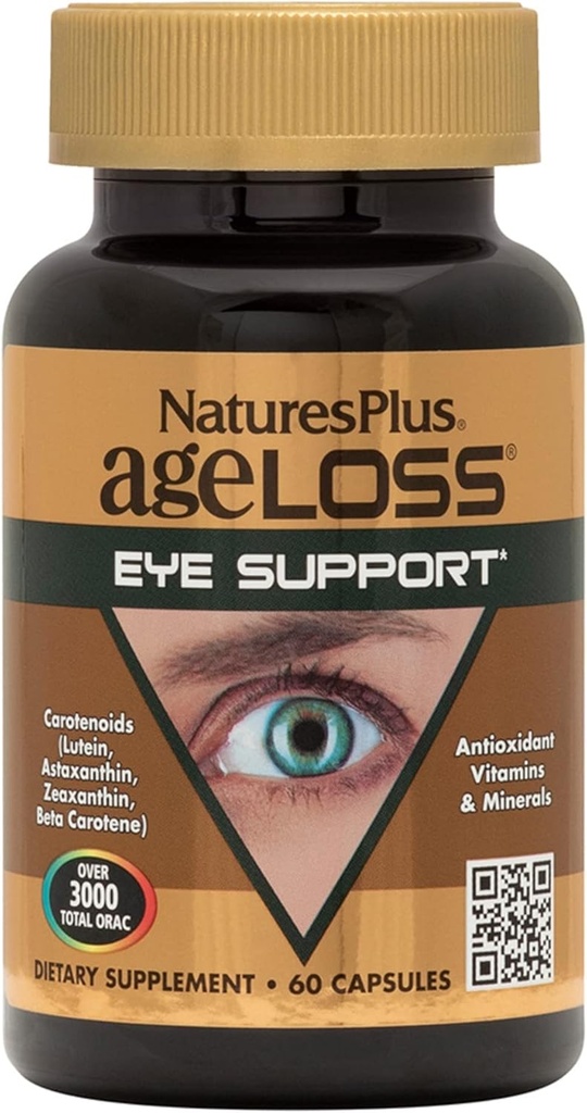 Natures Plus AgeLoss Eye Support - 60 Capsules - avec Lutéine, Astaxanthin et Zeaxanthin - Végétarien, Sans gluten - 30 portions