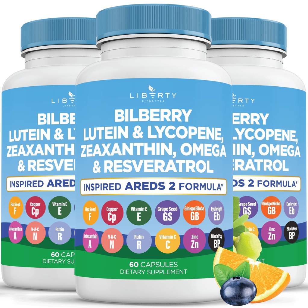 Vitamines pour la santé oculaire avec Bilberry, Lutéine et Zeaxanthin, Lycopène, Resveratrol, Extrait de graines de raisin Lin Astaxanthin- AREDS 2-180 Capsules