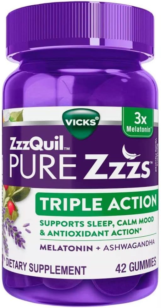 ZzzQuil Pure Zzzs Triple Action Gummy Melatonine Supplément de sommeil, 21 Compte (paquet de 2), 42.0 Compte