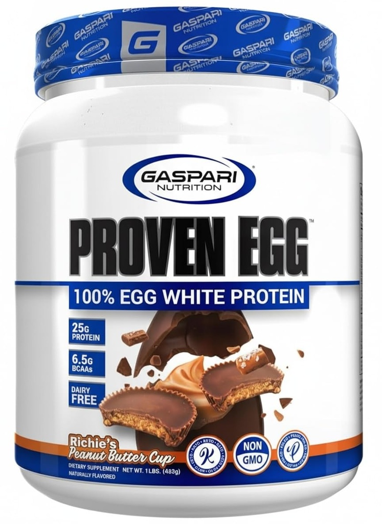 Gaspari Nutrition Proven Egg, 100% Egg White Protein, 25g Protein, Keto Friendly, Dairy Free, Lactose Free, Sojavrij (1lb, Pindakaas)