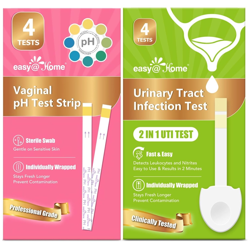 Easy@Home Vaginale pH Test Strips & UTI testkits (8 tellingen): Gistinfectie, BV, UTI tests voor vrouwen, snelle nauwkeurige resultaten, 4 urinetrekinfectie & 4 vrouwelijke pH-gezondheidstests