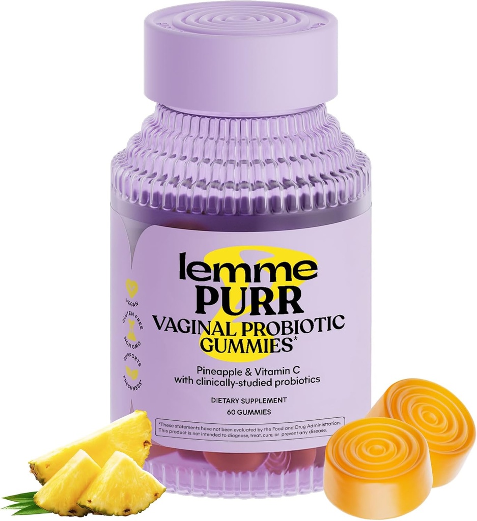 Lemme Purr Vaginale Probiotische Gummies voor vrouwen - evenwichtige pH, gezonde geur, Gistbalans & Flora Ondersteuning + Vitamine C voor Immune Health - Smakelijke Ananas (60 Tel.)