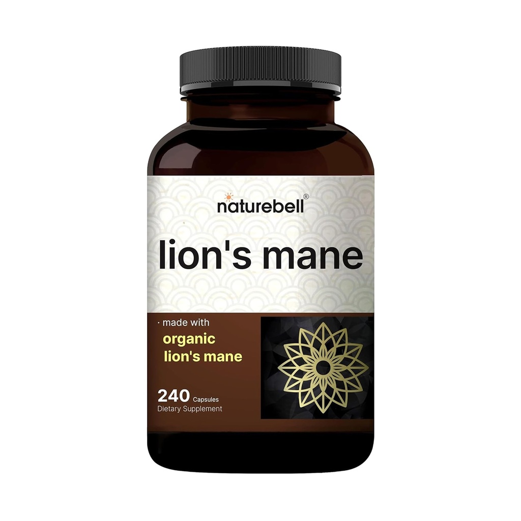 NatureBell Lions Mane Mushroom Supplément Capsules, 240 Capsules. 120 Jours d'approvisionnement – Fabriqué avec extrait de poudre de lion biologique – Cerveau cognitif Nootrope & Immune Soutien de santé – Non-OGM